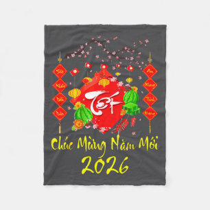 Vietnamesiska lunära nyåret 2026 Tet Viet Chuc Mun Fleecefilt