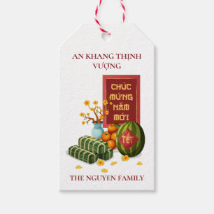 Vietnamesiska Tet Banh Chung Vatvatten & Hoa Mai Presentetikett