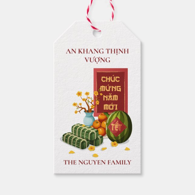 Vietnamesiska Tet Banh Chung Vatvatten & Hoa Mai Presentetikett (Framsidan)