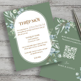 Vietnamesiskt Eucalyptus-bröllop Thiệp Mời med QR-