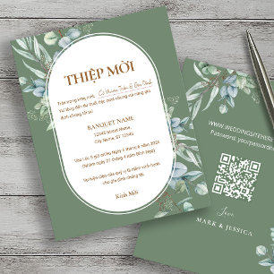 Vietnamesiskt Eucalyptus-bröllop Thiệp Mời med QR-