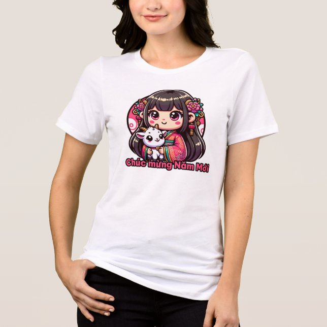 Vietnamesiskt nyårsflicka & get t shirt (Framsida)