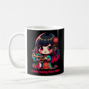 Vietnamesiskt nyårsflicka & röd drake kaffemugg