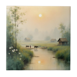 Vietnamesiskt Vattenfärgskonst för Morgondimma by Kakelplatta
