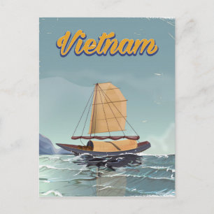 Vietnams fiskebåt vintage resor poster vykort
