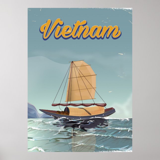 Vietnams fiskebåt vintage resposter poster (Framsidan)