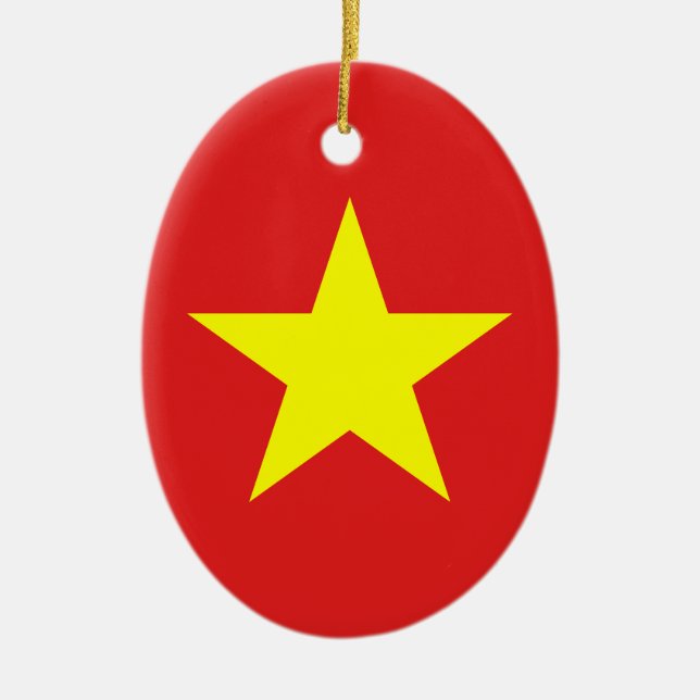 Vietnams Flagga Gult Star Oval Ornament (Framsidan)