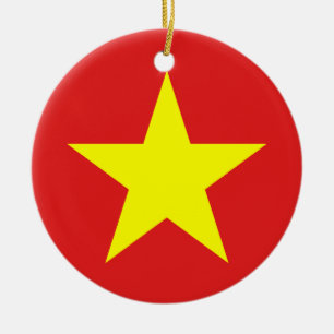 Vietnams Flagga Gult Star Round Ornament