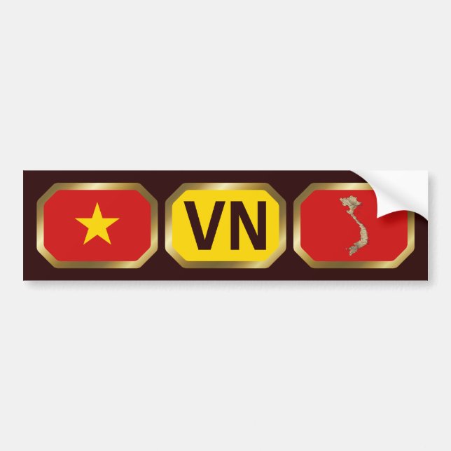 Vietnams Flagga-kod Bumper Sticker Bildekal (Framsidan)