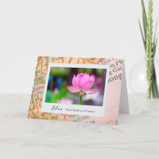 Vietnams Rosa Lotus Flower Blommigt Emblem på Kart Kort