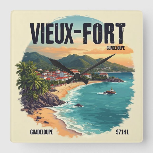 VIEUX-FORT GUADELOUPE FYRKANTIG KLOCKA (Framsida)