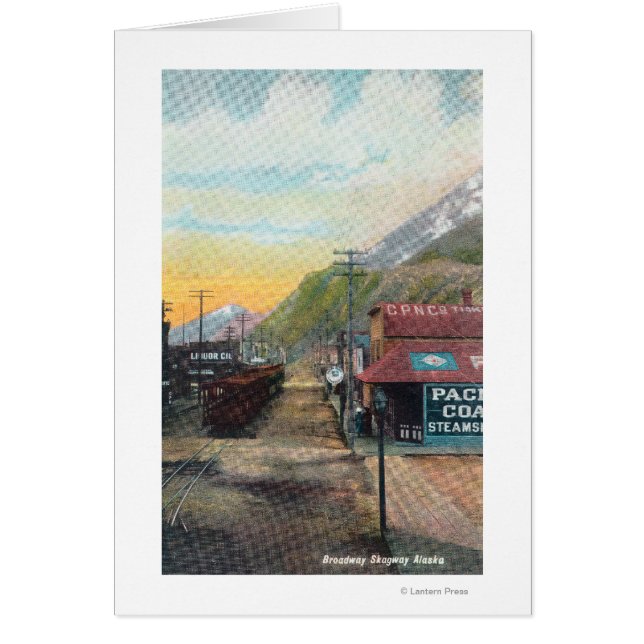 View Broadway & Railroad CarsSkagway, AK Hälsningskort (Framsidan)
