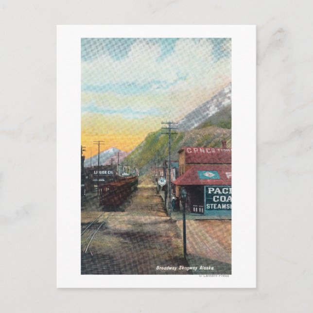 View Broadway & Railroad CarsSkagway, AK Vykort (Framsida)