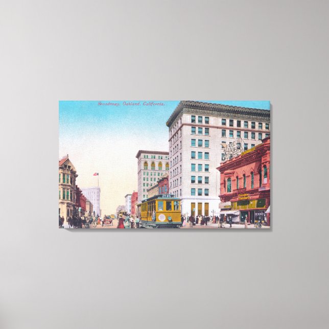 View Broadway with Street CarOakland, CA Canvastryck (Framsida)