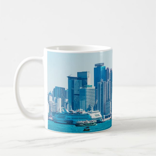 View of Hong Kong harbour at day time. asia,asian, Kaffemugg (Vänster)