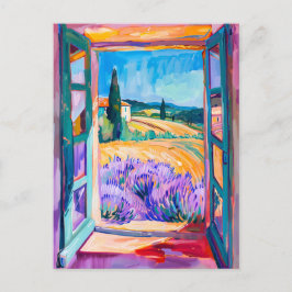 View of Lavender Fields in Summer. Painting Vykort