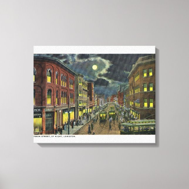 View of Lisbon Street at Night Canvastryck (Framsida)