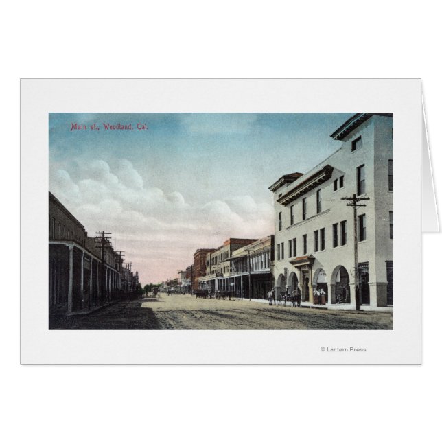 View of Main Street Woodland, CA Hälsningskort (Framsidan Horizontal)