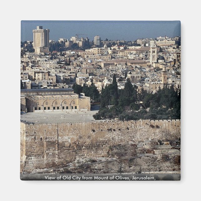 "View of Old City from Mount Olife", Jerusalem Magnet (Framsidan)