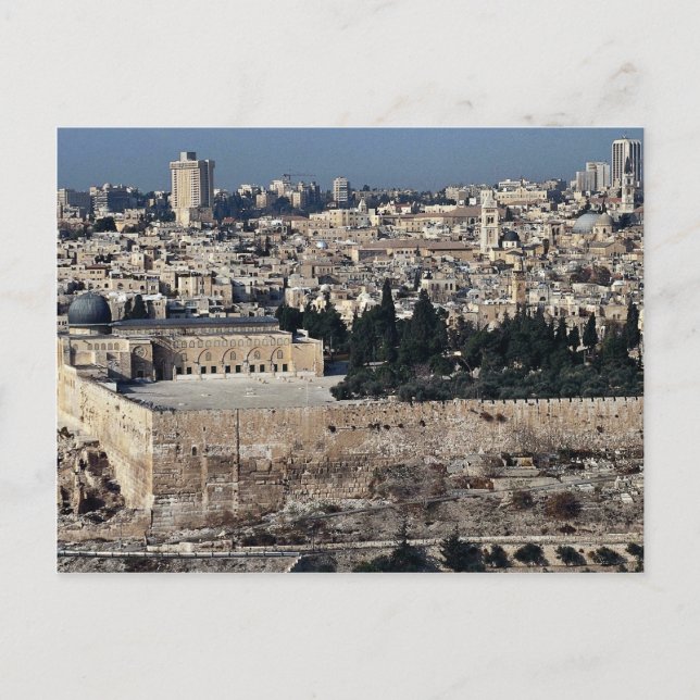 "View of Old City from Mount Olife", Jerusalem. Vykort (Framsida)