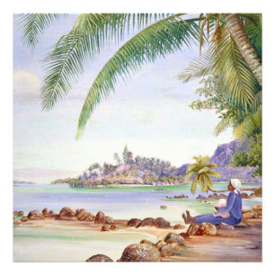 View of Round Island, painting by Marianne North, Fototryck