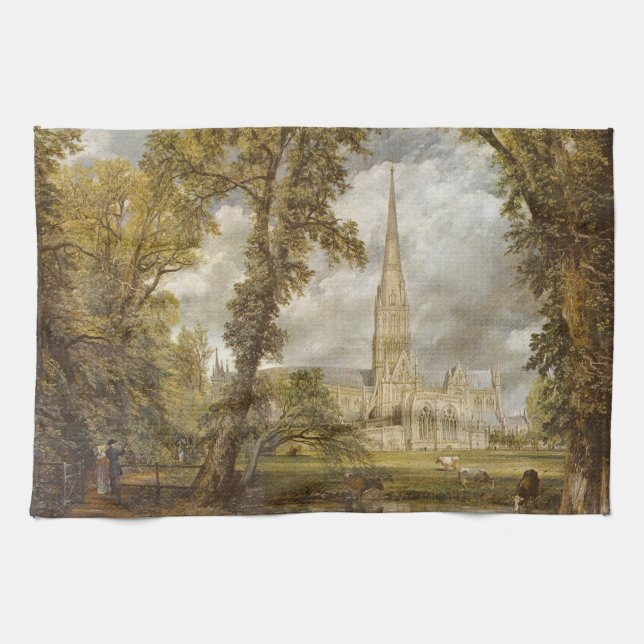 View of Salisbury Cathedral (English Landmark) Kökshandduk (Horisontell)