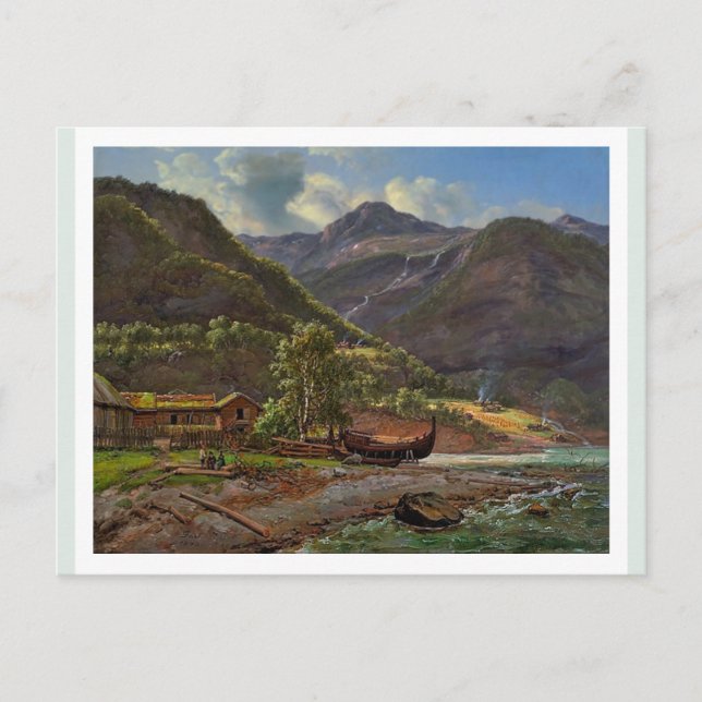 View of Skjolden in Lyster, Norge 1843 JCC Dahl Vykort (Framsida)