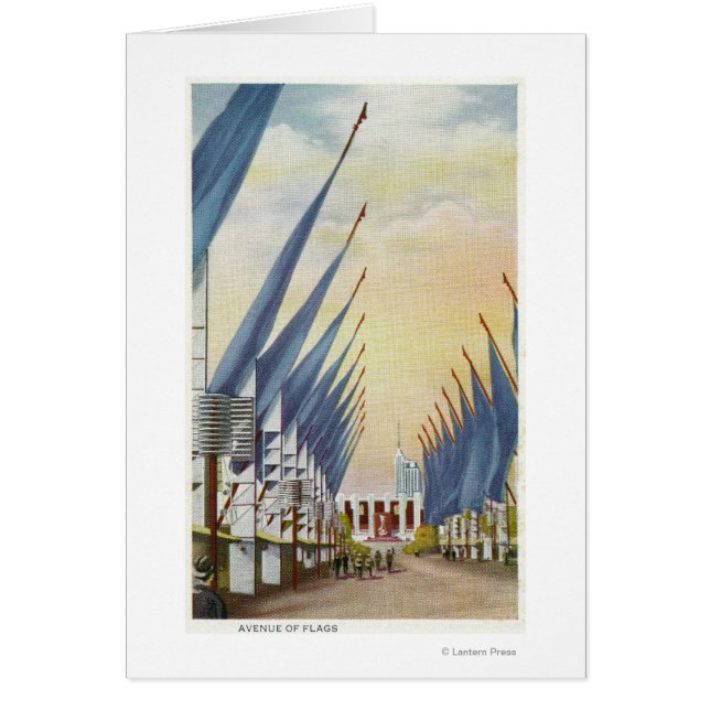 View of the Avenue of Flaggor, 1934 World's Fair Hälsningskort (Framsidan)