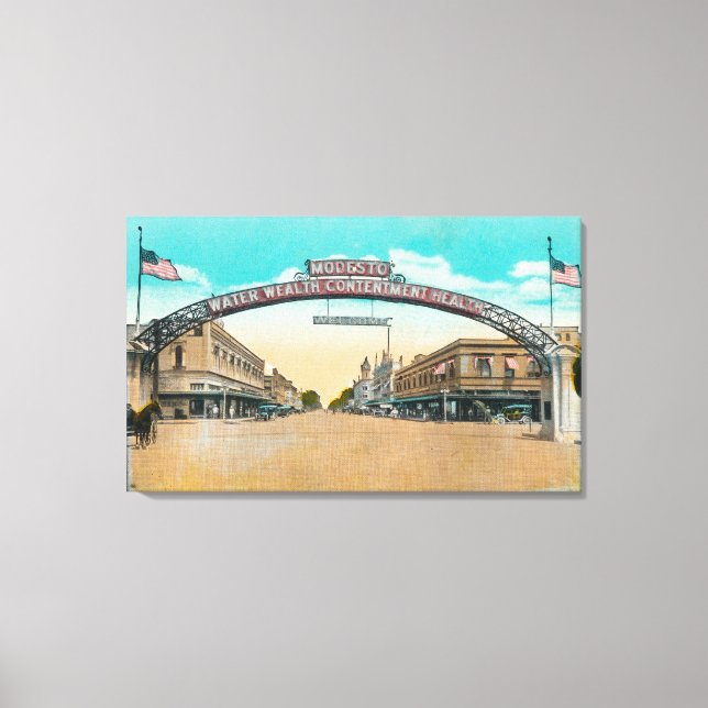 View of the Modesto Welcome ArchModesto, CA Canvastryck (Framsida)