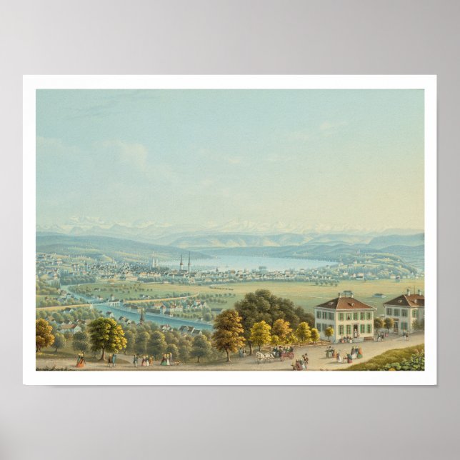 View of Zürich, c.1840 (w/c) Poster (Framsidan)