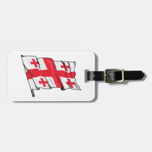 Viftande georgisk flagga röd och vit fem kors bagagebricka