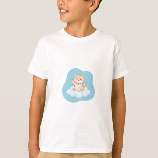 Viftande kattunge som sitter på moln barn t shirt