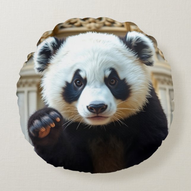 Viftande Panda Design Rund Kudde (Framsidan)