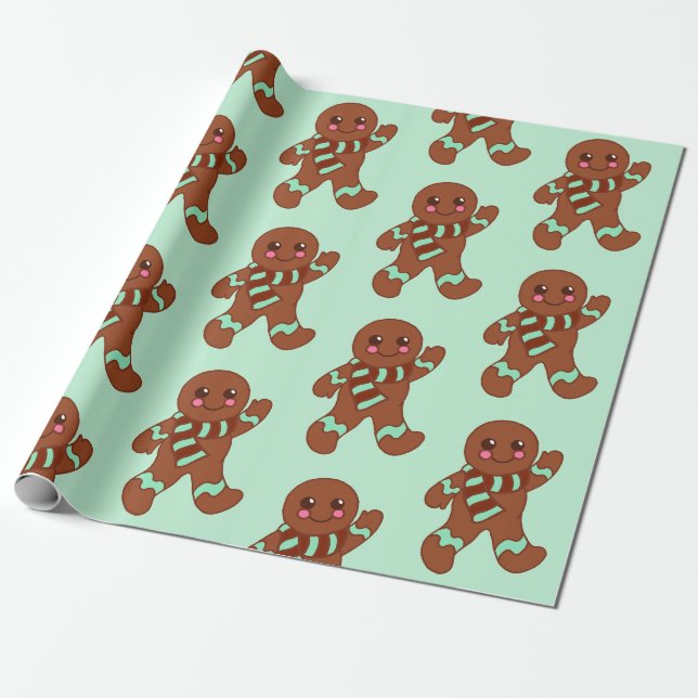 Viftande pepparkaksgubbe presentpapper (Utrullad)