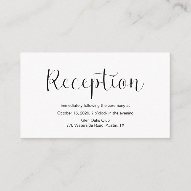 Vig reception, Minimal design, Svart typsnitt Tilläggskort (Framsida)