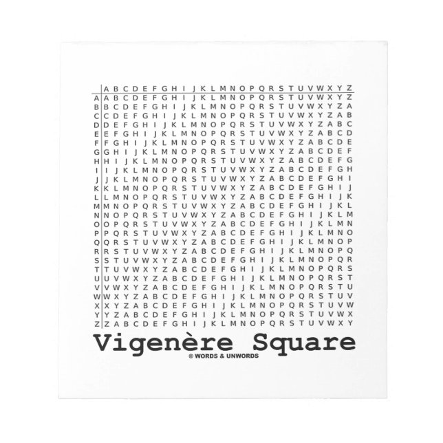 Vigenère Square (kryptography Tabula Rasa) Anteckningsblock (Framsida)