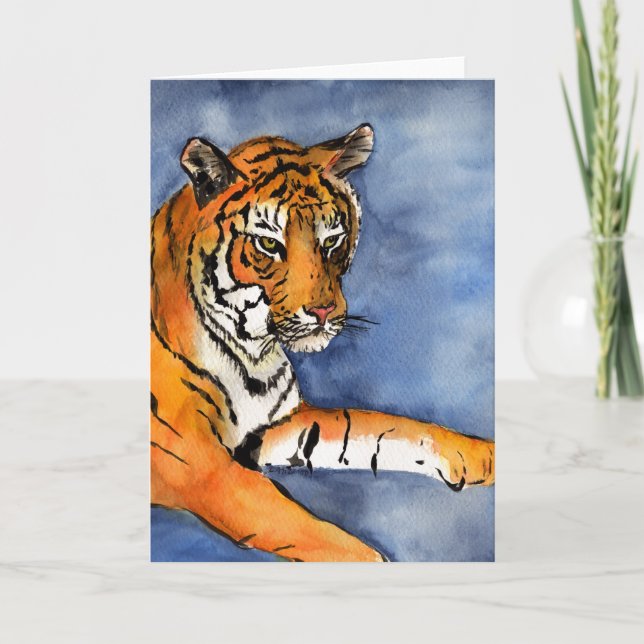 Viger Tiger Art Greeting Card eller Note Card Kort (Framsida)