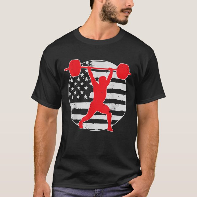 Vightlyftande gym American USA flagga 4:e juli VI T Shirt (Framsida)