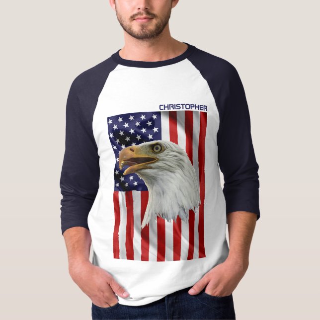 Vigilant American Eagle, USA flagga, Patriotic T Shirt (Framsida)