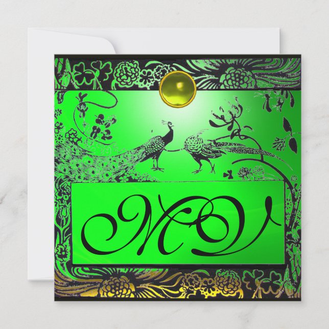 VIGLOPP KÄRLEK FÅGLAR MONOGRAM svart gul smaragd Meddelande (Framsida)