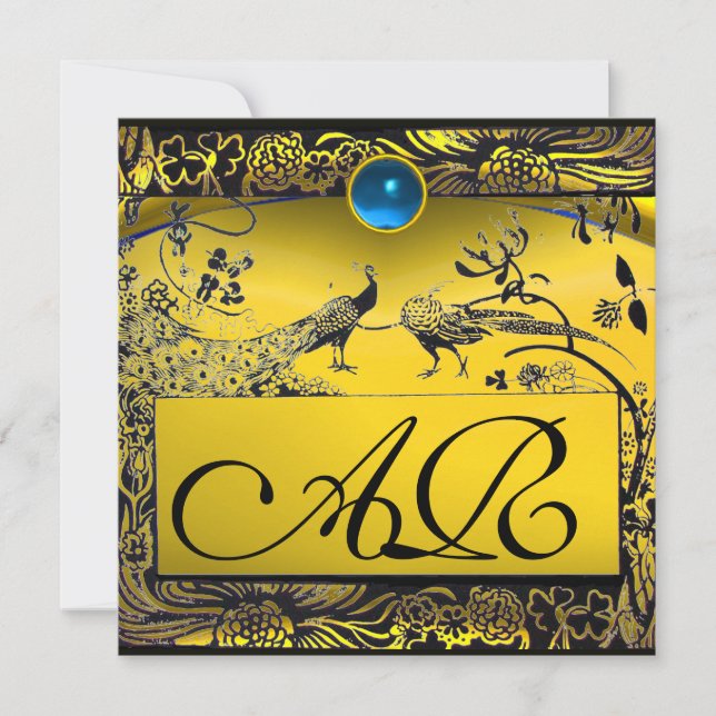 VIGLOPP KÄRLEK FÅGLAR MONOGRAM svart gul topas Meddelande (Framsida)