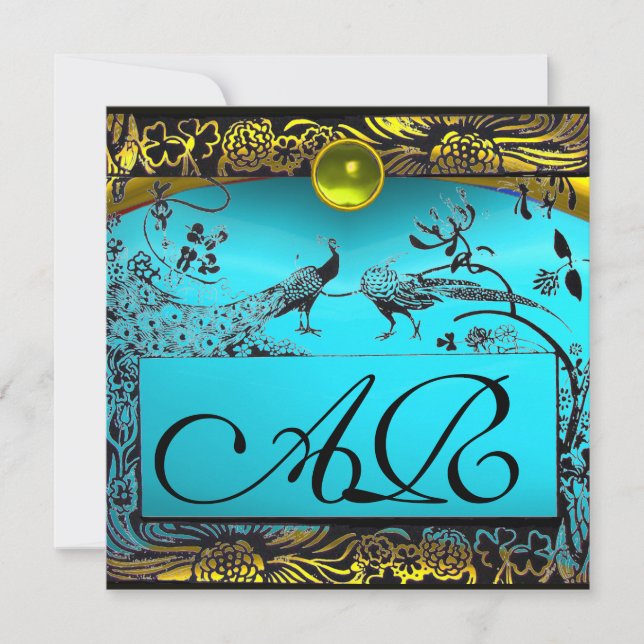 VIGLOPP KÄRLEK FÅGLAR MONOGRAM svart gul turkos Meddelande (Framsida)