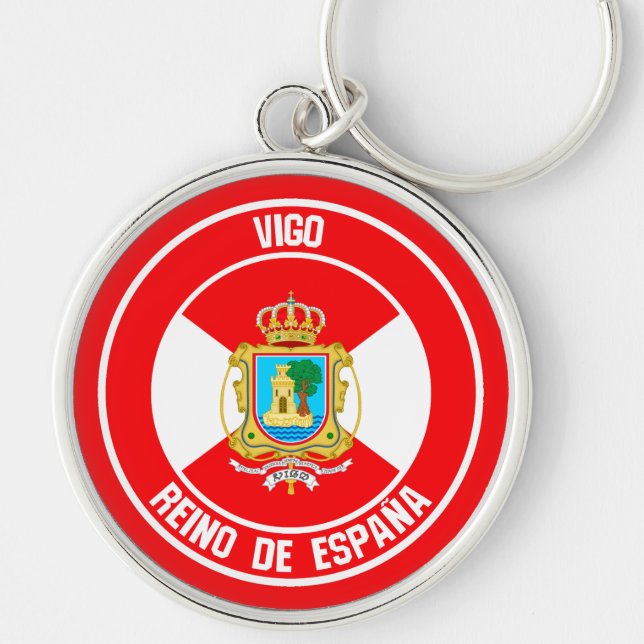 Vigo Round Emblem Rund Silverfärgad Nyckelring (Framsidan)