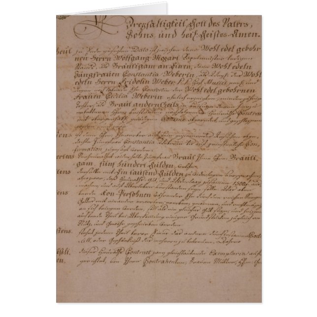 Vigselbevis av Wolfgang, Mozart och Weber Hälsningskort (Framsidan)