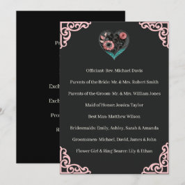 Vigselceremoni Bröllopsprogram Rosa Hjärtan Blommo Program