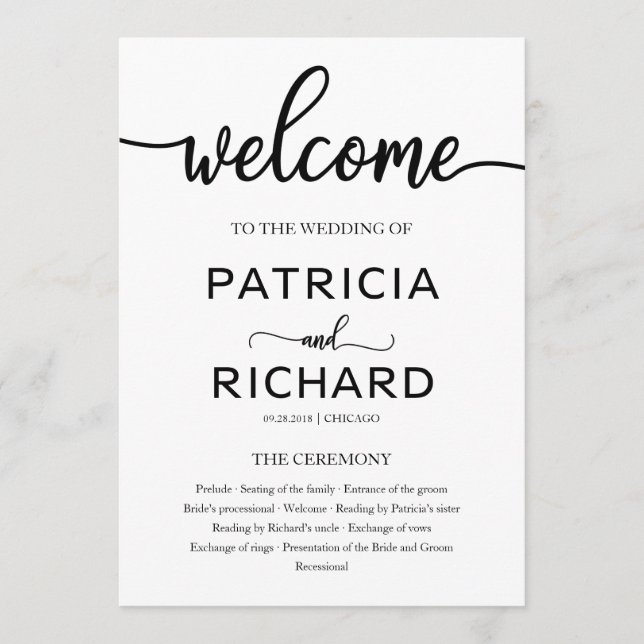 Vigselceremoni Ordning för Serviceprogram Chic Program (Framsida)