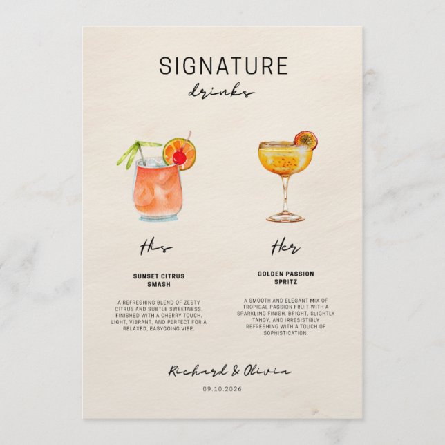 Vigselfirm drinks – Hans och hennes cocktail-samli Meny (Framsida)