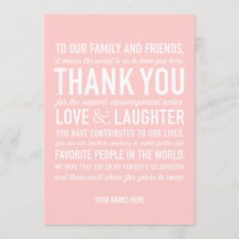 Vigselreception Tack Meddelande Kort i Rosa