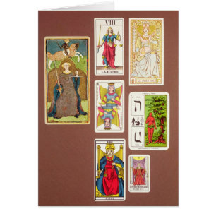 VIII rättvisa, sju tarotkort Hälsningskort