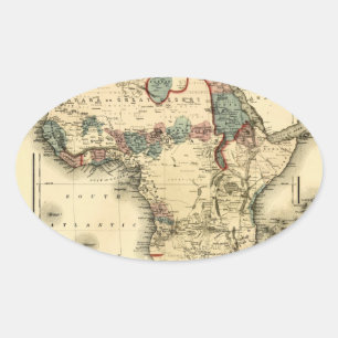 Viintage 1874 Karta av Afrika Antique African Prin Ovalt Klistermärke